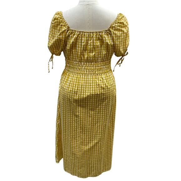 NWT Faithfull the Brand Flora Midi Dress Yellow Mari Check Print Women's Size 12 - Picture 2 of 4